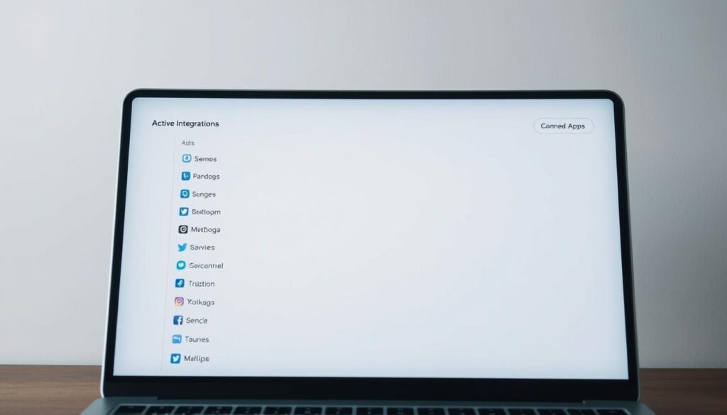 A neatly organized list of connected apps and services, displayed on a sleek, minimalist interface with a soft, calming color palette. The screen features clean typography and elegant iconography, providing a clear overview of active integrations. Warm, diffused lighting illuminates the scene, creating a sense of focus and attention to detail. The composition emphasizes the importance of regularly reviewing and managing one's online account connections, conveying a message of digital security and control.